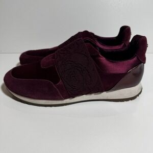 Taryn Rose Carson 8 Suede Satin Cherry Red Burgundy Slip On Sneakers Athleisure